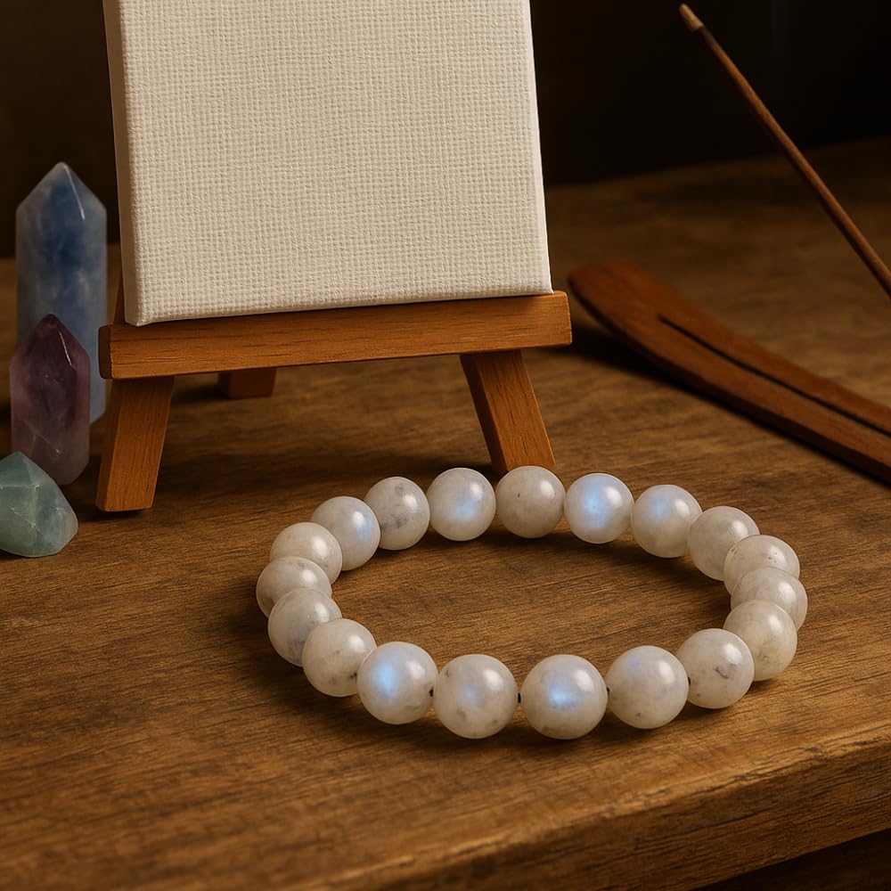ANAYA AGATE Natural Moonstone Gemstone Bead Bracelet – Healing Crystal Bracelet for Women, Men, Teens – 8mm Round Beaded – Unisex Stretchy Gemstone Bracelet – Emotion, Relationship, Love, Christmas Gift Box