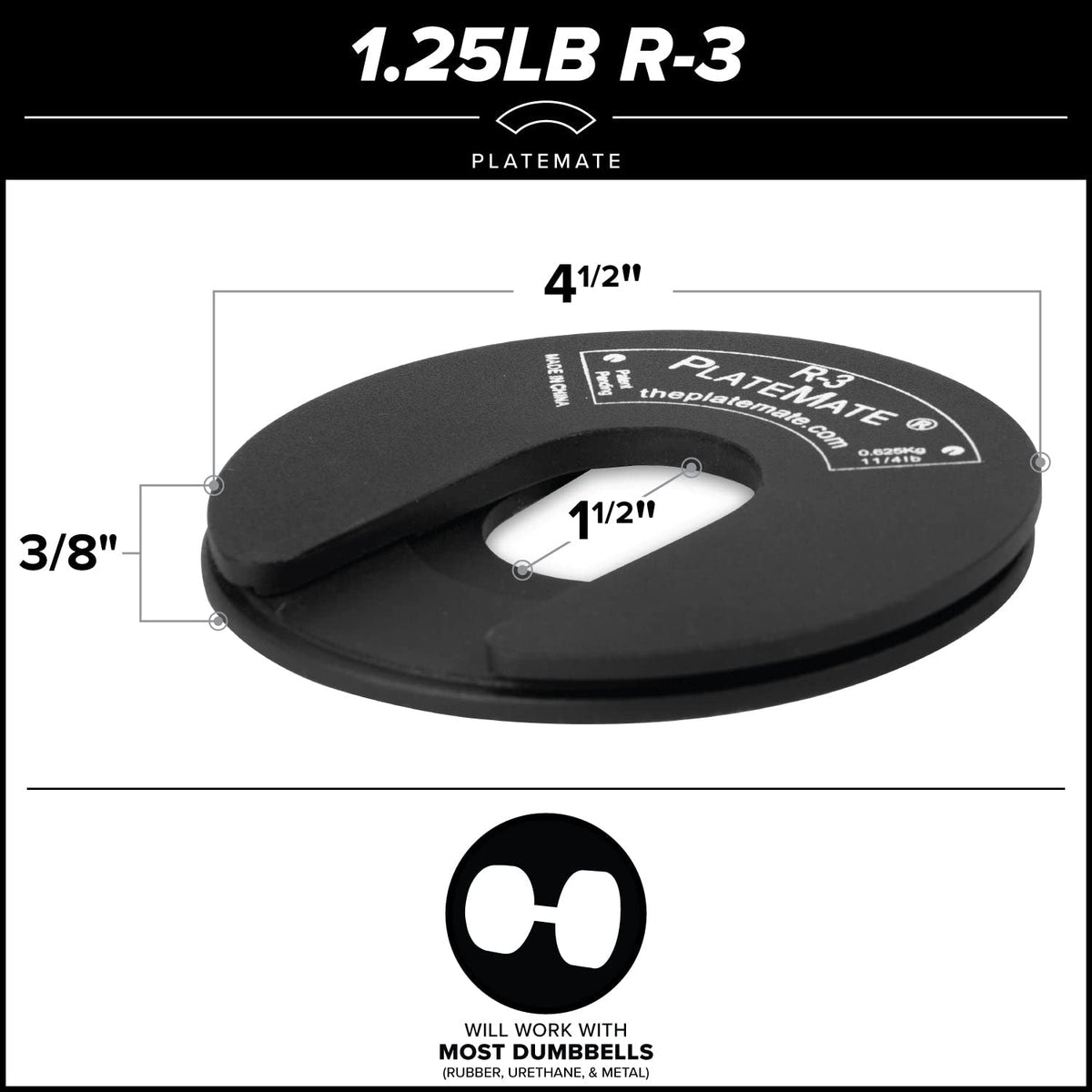 PlateMate 1.25 Lb each R-3 Micro Loading Weight Plates Use with Metal, Rubber, Vinyl or Urethane Dumbbells (Two Pair)