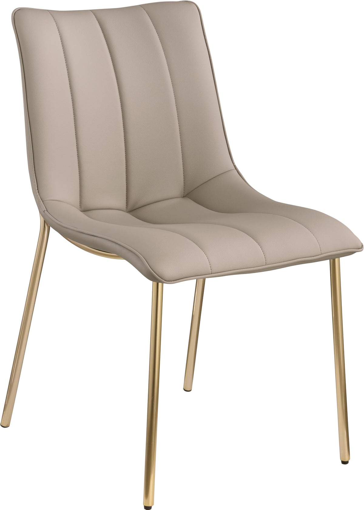 Meridian Furniture 529Taupe-C Isla Collection Modern | Contemporary Vegan Leather Upholstered Dining Chair, Brushed Gold Metal, Channel Tuft On Back, 18.5" W x 22.5" D x 33.5" H, Taupe, Set of 2