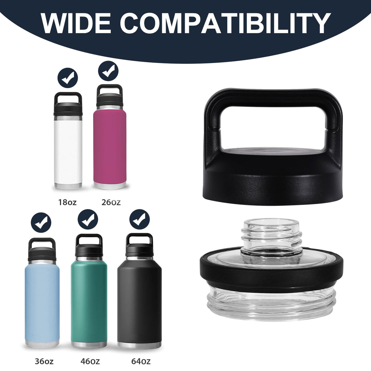 Screw Top Lid Replacement for YETI Rambler Bottle 18/26/36/46/64oz，Compatible with YETI Chug Cap Replacement Lids，Leak-Proof & Durable，1 Pack