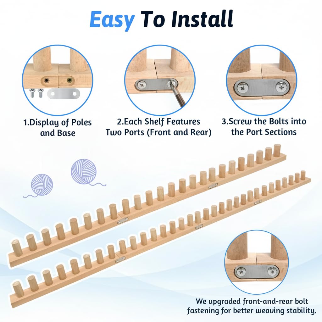 parknshop Upgraded Chunky Knit Loom (48"/60") - Premium Beech Wood Large Blanket Knitting Loom with Screw Fastening, No-Needle DIY Weaving Board for Beginners, Scarves & Handmade Blankets (48")