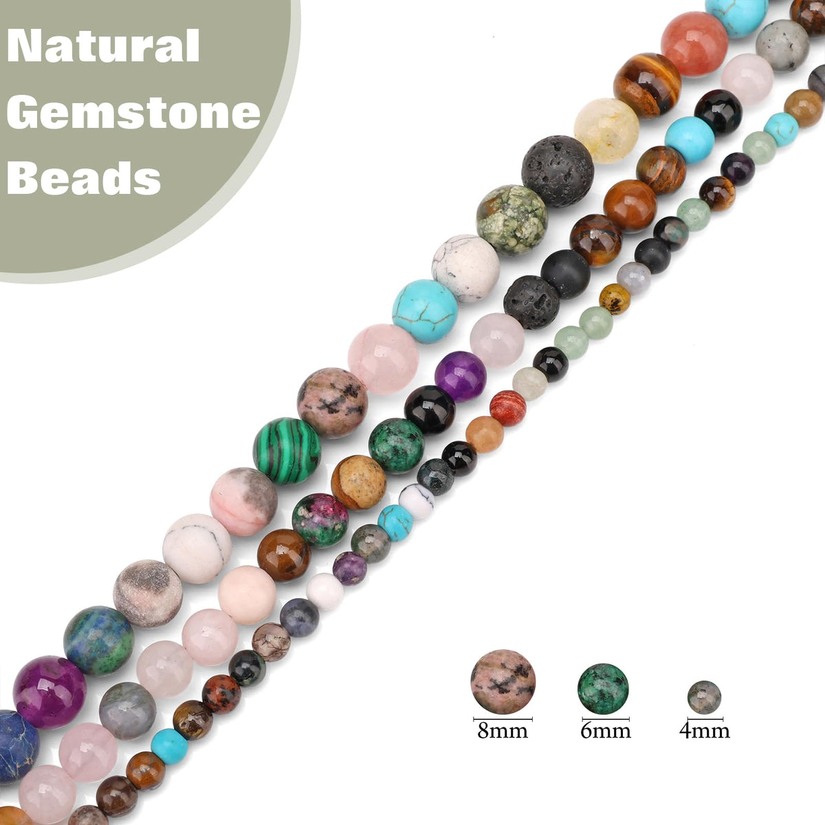 Vinswet 90pcs 4mm Multicolor Natural Stone Beads Round Genuine Real Stone Beading Loose Gemstones DIY Smooth Bead for Bracelet Necklace Earrings Jewelry Making