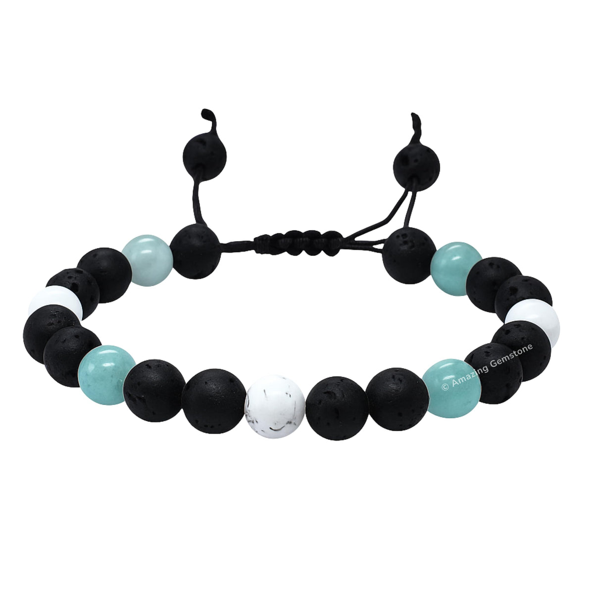 Amazing Gemstone Anger Control Bracelet - Howlite Amazonite Lava Bracelet Set for Men Women Healing Calming Anxiety Stress Relief Gifts Pulseras Para Hombres Mujer Stocking Stuffers (Adjustable)