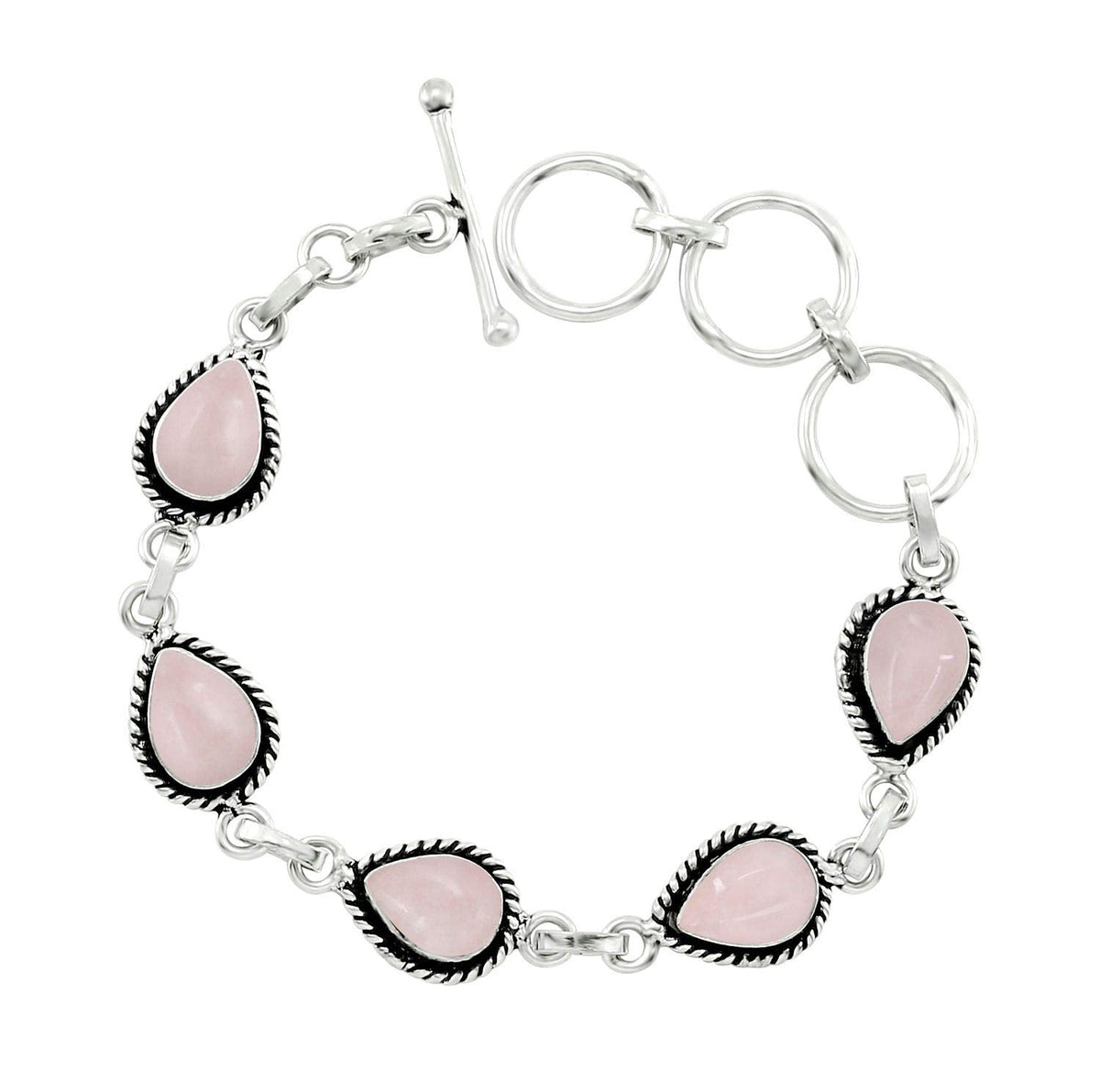 Natural Rose Quartz Silver Plated Link Bracelet for Women - Pink Stone January Birthstone Handmade Vintage Style Adjustable Jewelry Bracelet - Wedding Gifts for Her