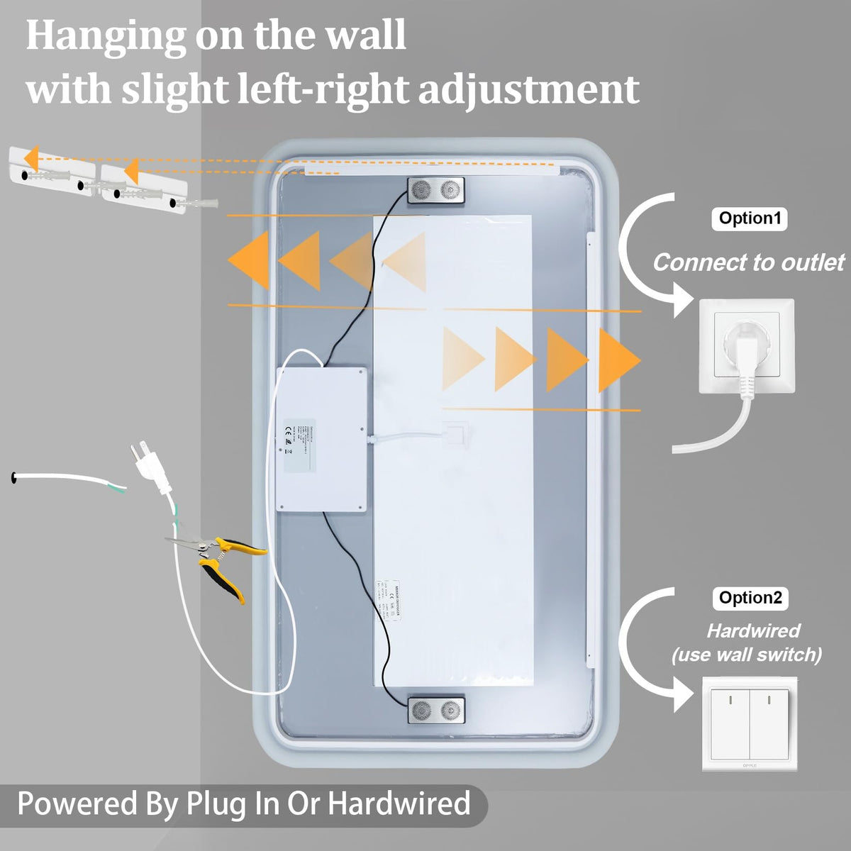 LUVODI Rectangle LED Bathroom Mirror: Smart Bluetooth Vanity Mirror Front-Lit Defogger Stepless Dimming, 27.6x47.3 inch