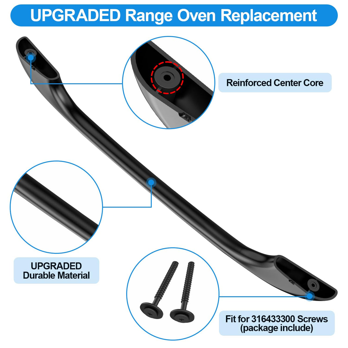 Upgraded 5304458312 Oven Door Handle Replacement Compatible with Kenmore Electrolux Frigidaire Electric Range Oven Stove Replaces 316443600 AP3965016,Include 2 Pack 316433300 Oven Door Handle Screws