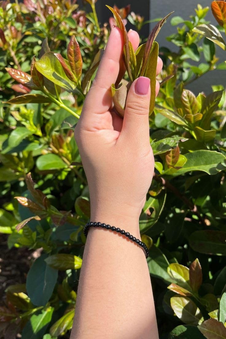 CHELYQST Black Tourmaline Bracelet - Stone of Super Protection,Stretch Natural Stone Crystal Beads Jewelry Gifts for Women Men Unisex Adult,4mm