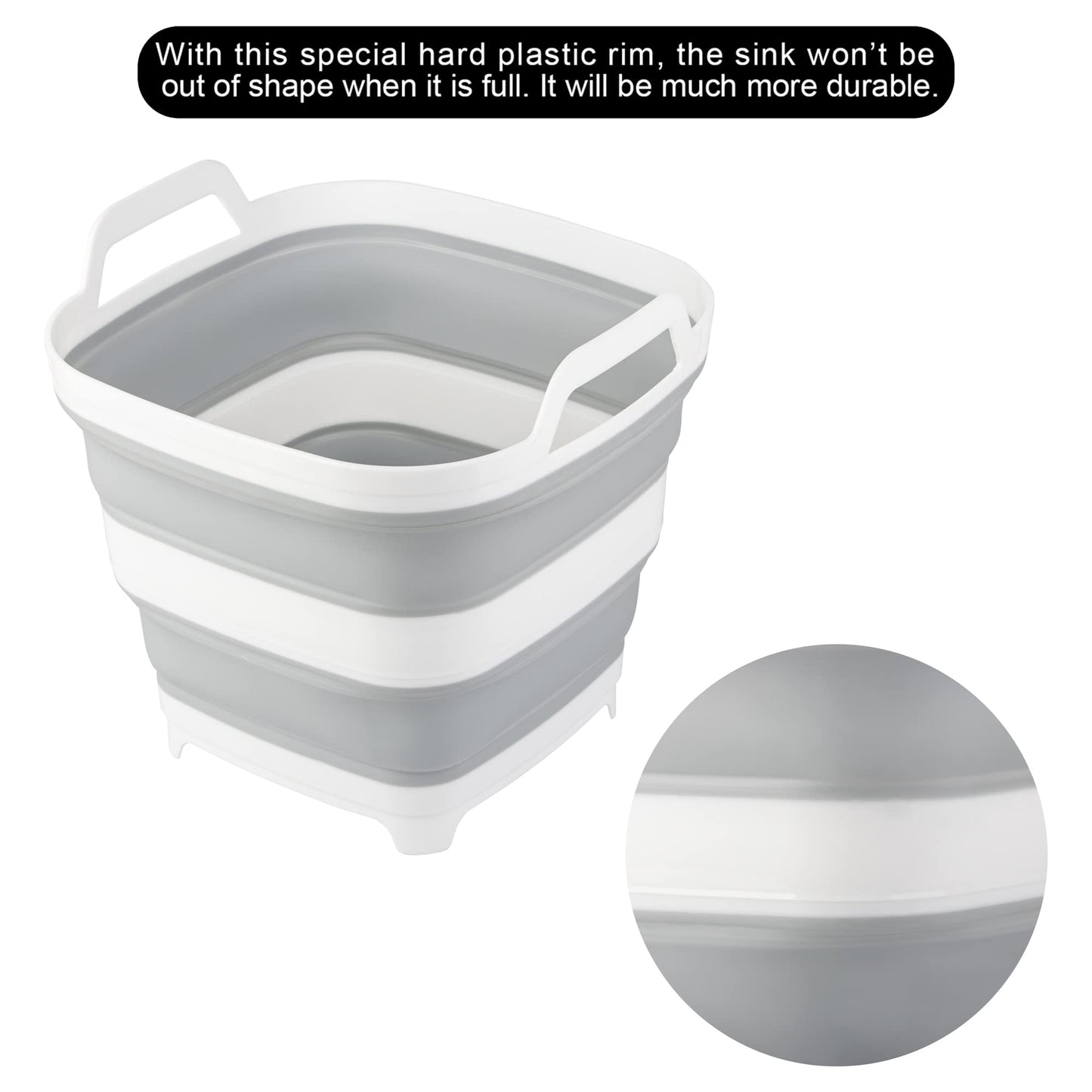 2 Pack Collapsible Ice Bucket with 2.77 Gal / 10.5L Each, Foldable Bottle Drink Cooler for Wine, Beer and Champagne, Space Saving Tub for House Cleaning, Outdoor Waterpot for Garden or Camping