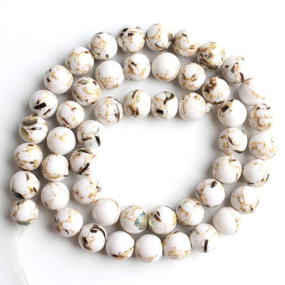 Yochus 45pcs White Shell Turquoise Beads，8mm Natural Stone Round Loose Beads for Jewelry Making Earring Necklace DIY Crafts