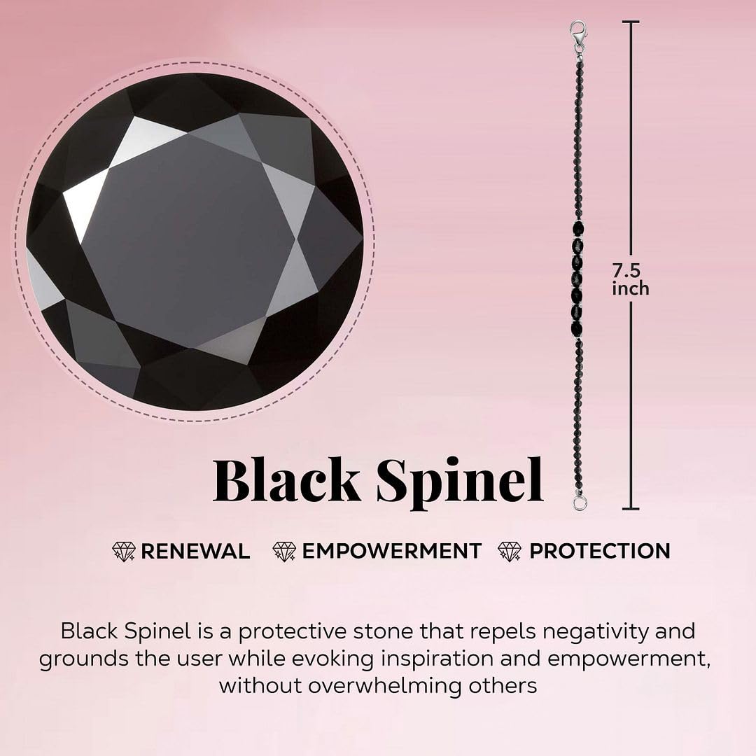 SHOP LC DELIVERING JOY Spinel Black Bracelet in Sterling Silver - Charm Bracelets for Women - Unique Promise Birthday Christmas Gifts for Her Size - 7.25 Inches