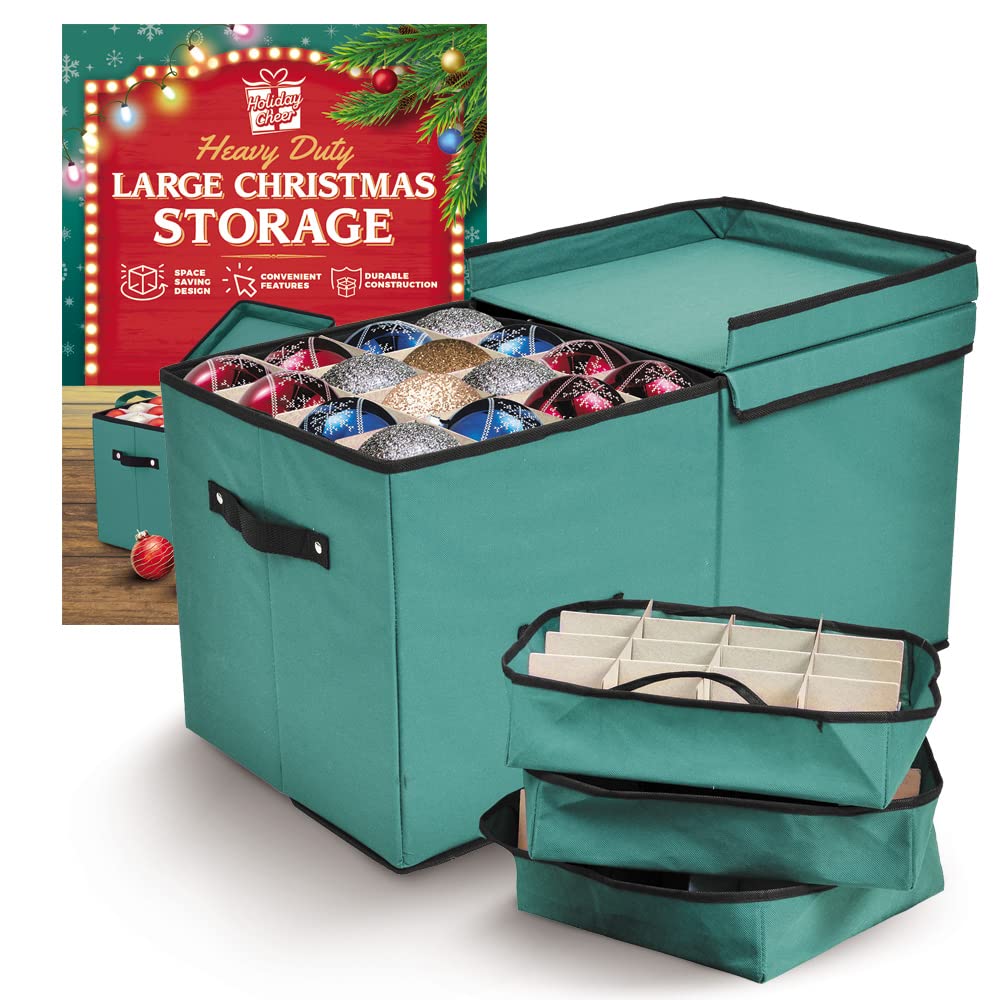 Holiday Cheer Premium Christmas Ornament Storage with 8 Tray – Christmas Storage Container with Dividers Perfect for Holiday Decorations– Fits 128 Holiday Ornaments – Tear-Proof Fabric