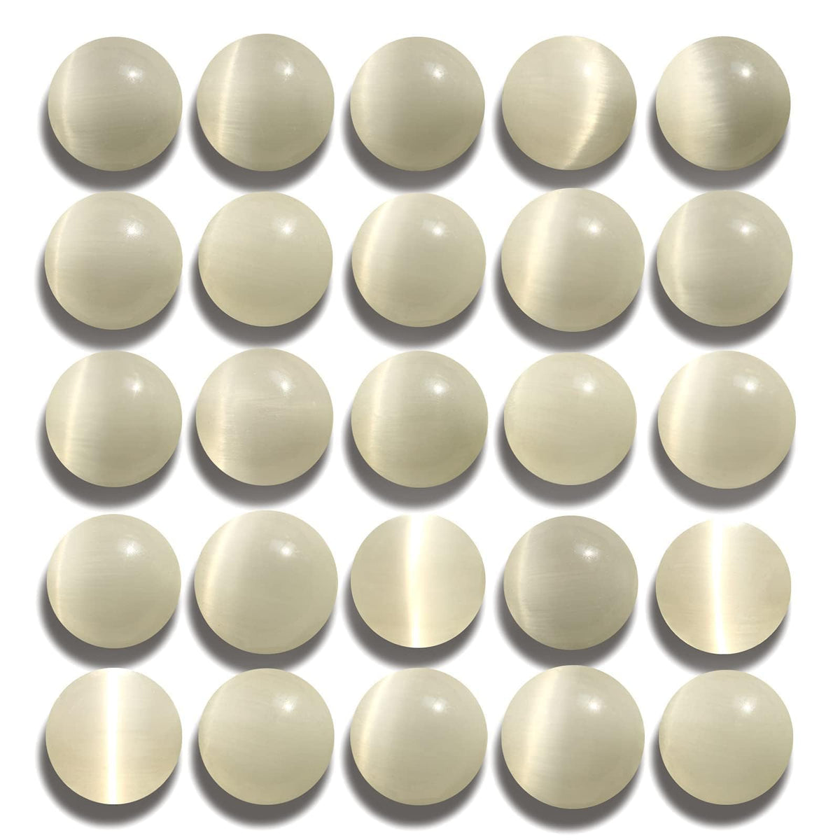 NITOPUPU 100Pcs 10mm Natural Smooth White Cat Eye Beads Round Loose Gemstone Stone Beads for Jewerly Making with Crystal Stretch Cord