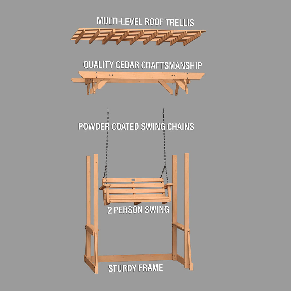 Backyard Discovery Callahan 8' x 5' Cedar Wood Outdoor Patio Pergola Swing Bench with Trellis, Two-Person Seating, Chains, Water Resistance, 600 Lb Weight Capacity for Porch, Patio, Deck, Garden