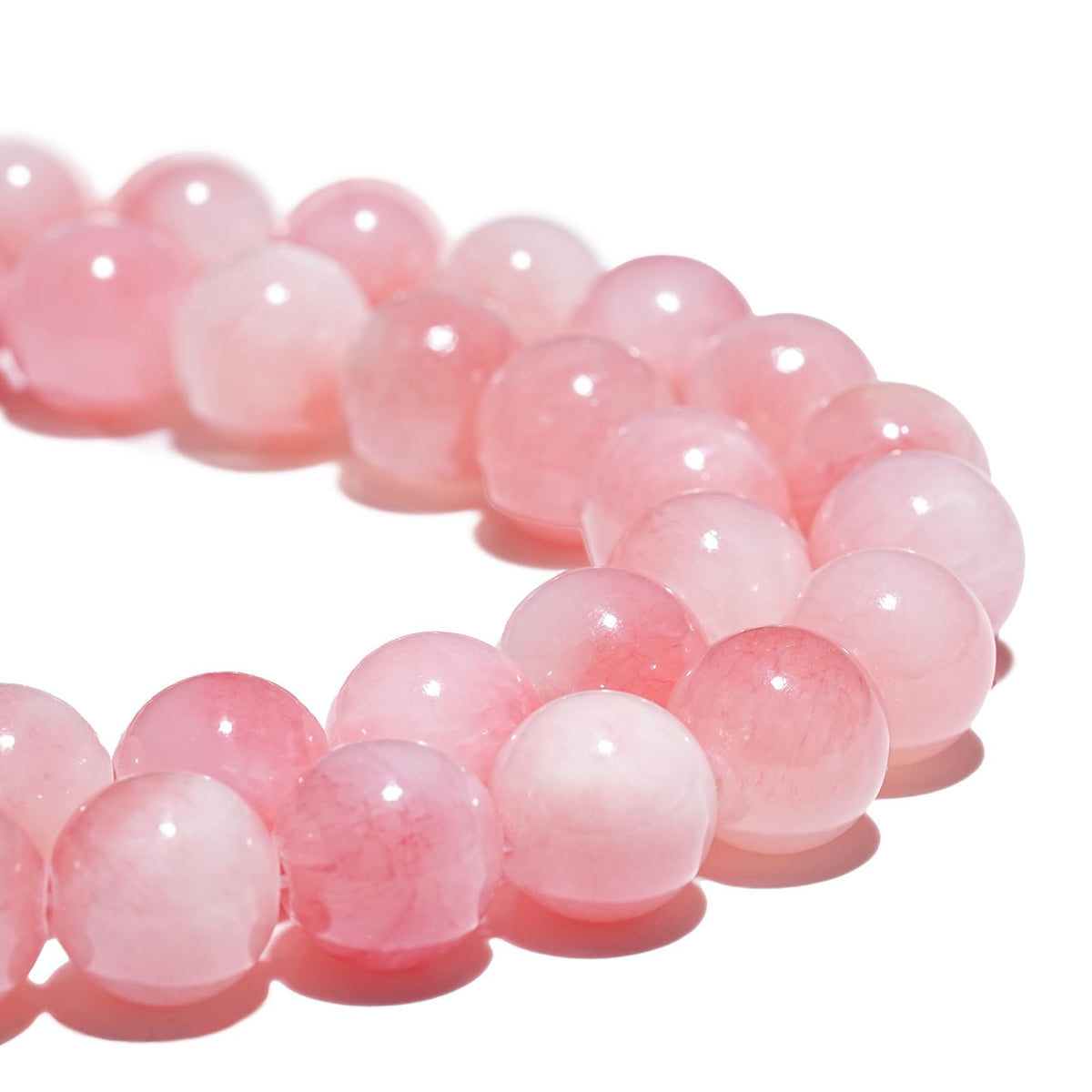 10mm Natural Pink White Jade Gemstone Beads Polished Round Smooth Stone Beads for Bracelets Jewelry Making 15inch Loose Beads