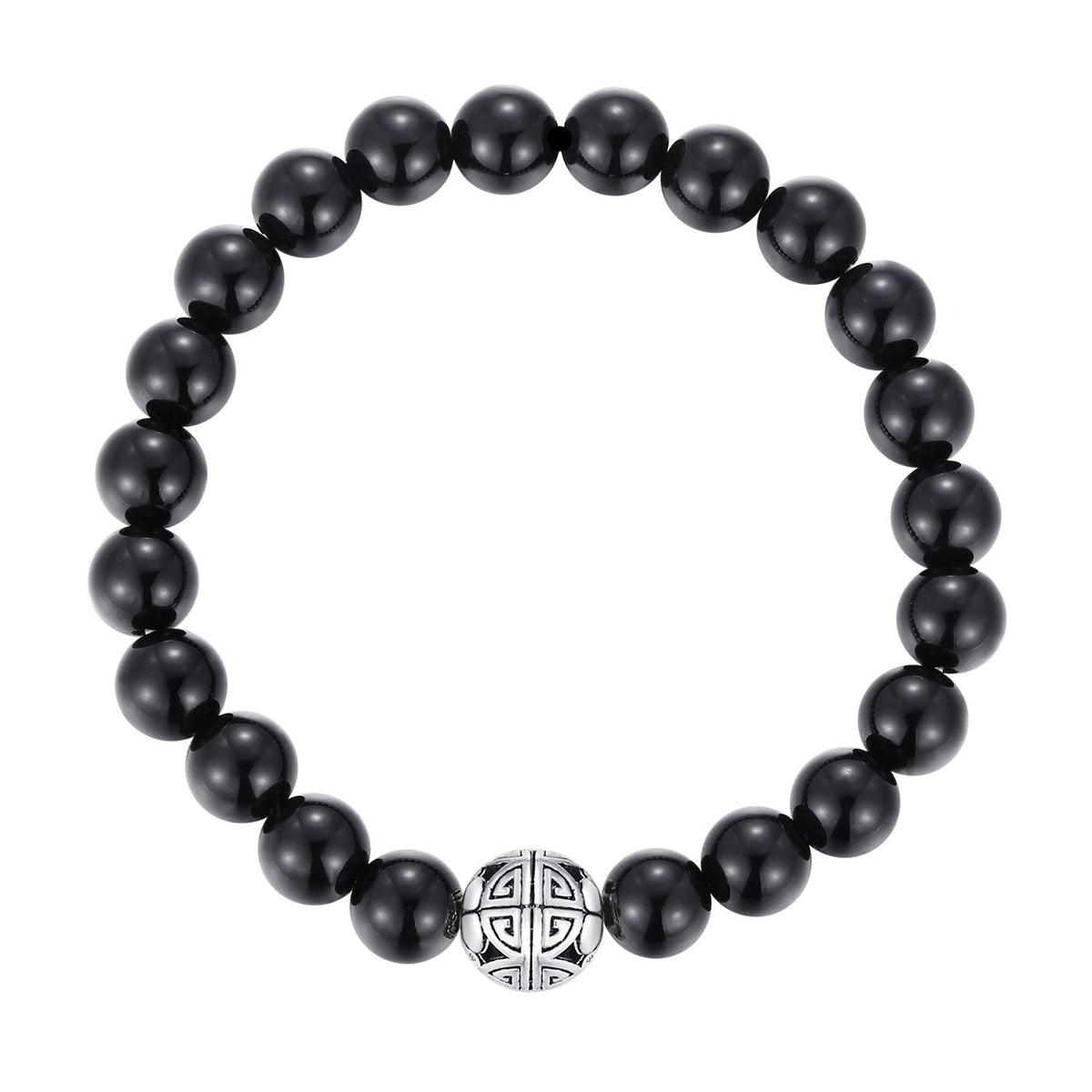 MetJakt Healing Crystals Beaded Bracelets for Womens Natural Gemstone 8mm Beads Stretch Bracelets with 925 Sterling Silver Double Happiness Pendant (Black Agate)