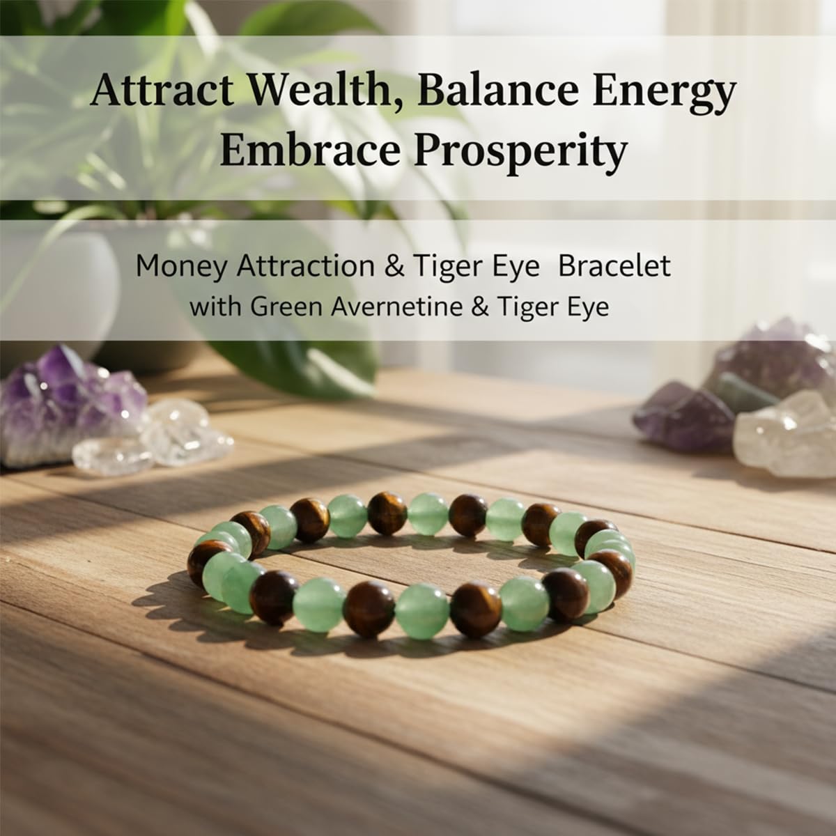 Money Bracelets for Women, Green Aventurine and Tiger Eye Crystal Bracelet, 8MM Beaded Jewelry for Wealth, Protection, and Good Luck, Healing Energy Bracelet, Calming Gift for Mom or Friend (1PCS)