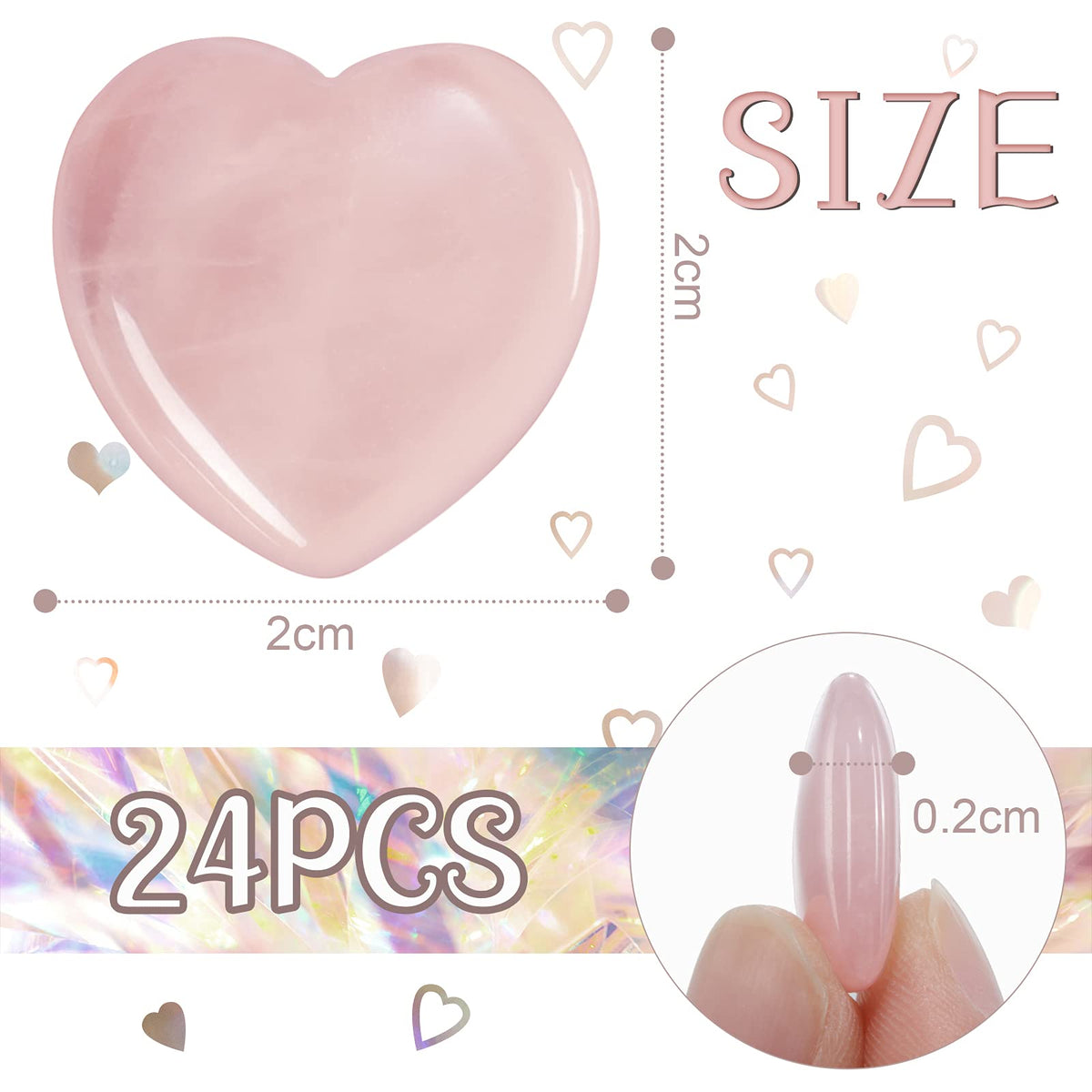 Patelai 24 Pcs Rose Quartz Heart Crystals Pink Heart Shaped Stones Natural Healing Worry Stones Mini Pocket Gemstone with Black Flannelette Bag for Women Mothers Day Anniversary Gifts Reiki Balancing