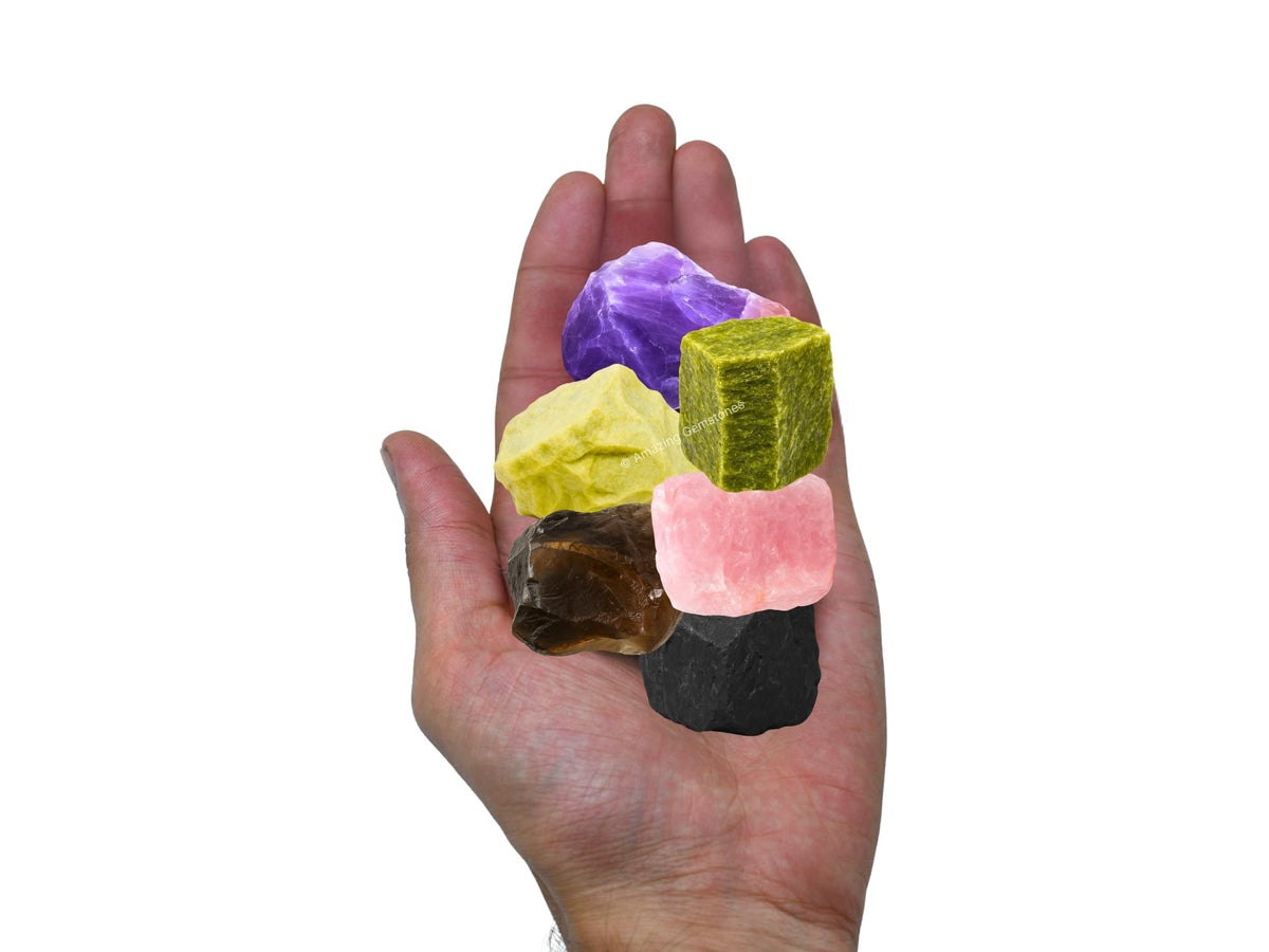 Amazing Gemstone Crystals for Sleep Manifestation, Set of 6 Amethyst, Smoky Quartz, Shungite, Vesuvianite, Serpentine and Rose Quartz Healing Crystals and Stones