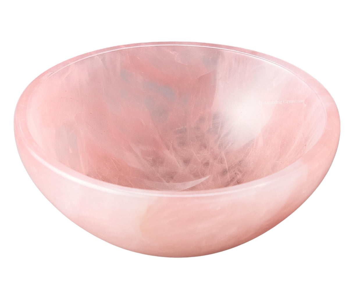 Rose Quartz Crystal Bowl - 3 Inch Decorative Bowls for Room and Home Decor - Gemstone Healing Crystals for Elegant Display, Positive Energy Balance and Gift