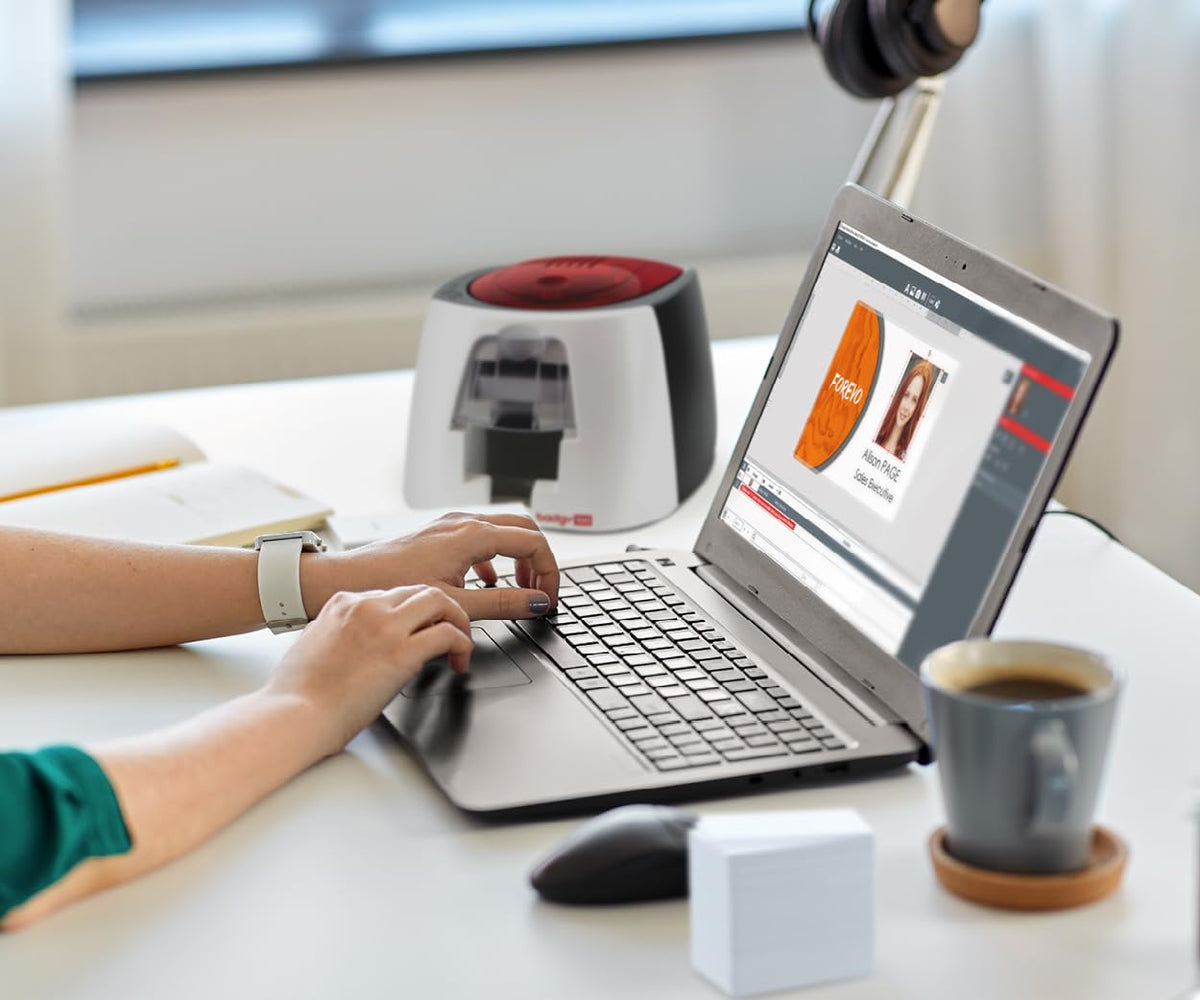Badgy100 Plastic Card Printer with Badge Studio - ID Design Software for Full Color, Custom, Tamper Proof ID Badges in Seconds