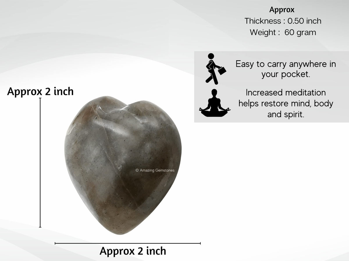 Amazing Gemstone Chrysoberyl Cats Eye Crystal Heart Palm Stone - Pocket Massage Worry Stone for Natural Body Chakra Balancing, Reiki Healing and Crystal Grid