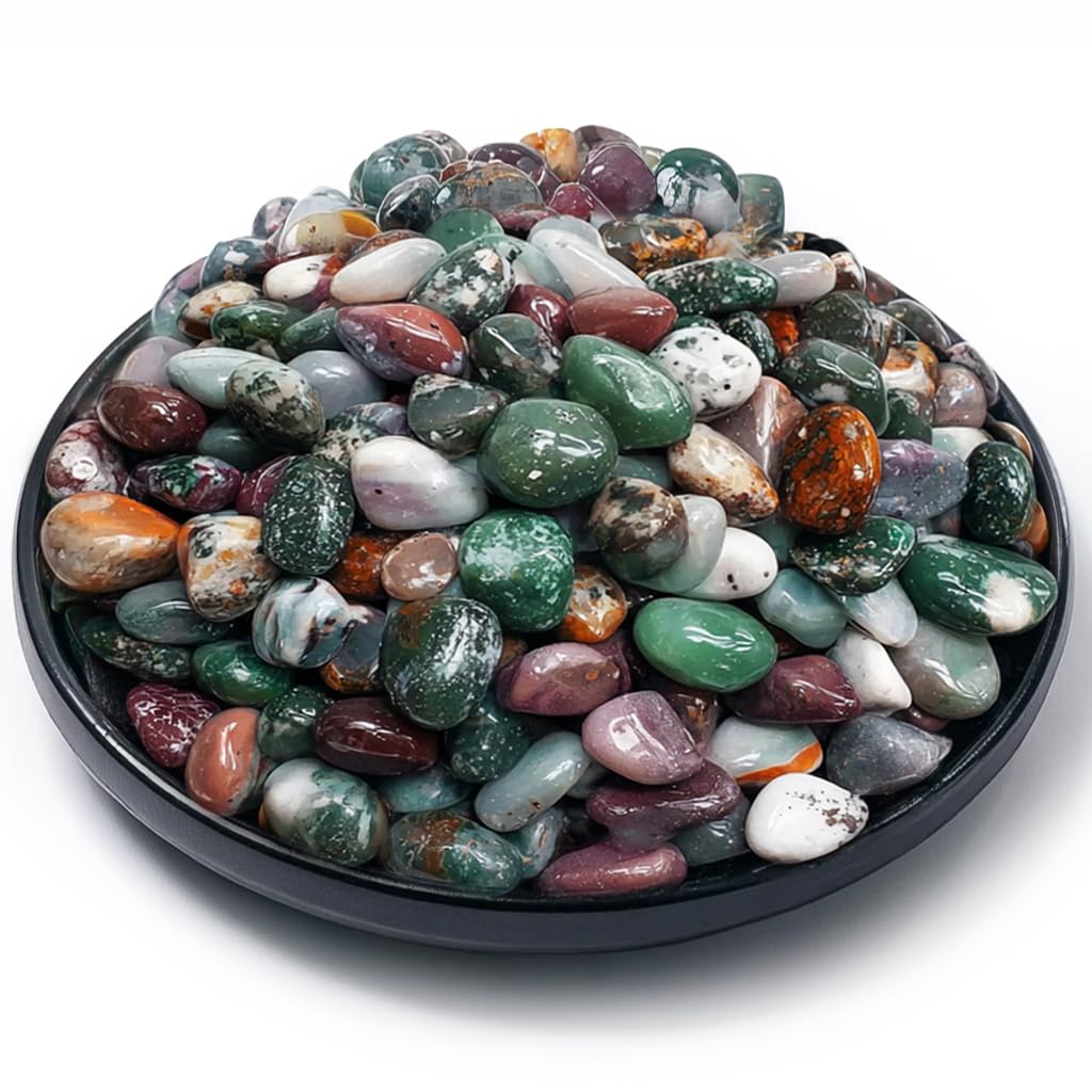 SigMntun Polished Ocean Jasper Crystal Stone Set - 72 Pcs, 0.5" 10 oz Handpicked Natural Tumbled Gemstones Rocks, Pebbles for Reiki, Chakra, Healing, Home Decor