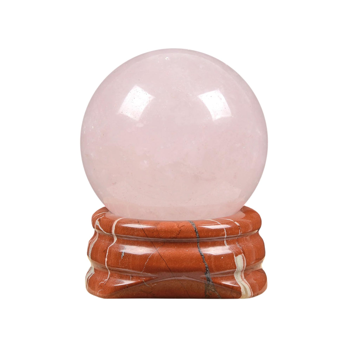 Justinstones Natural Polished Rose Quartz Sphere with Red Jasper Stand – Handcrafted Gemstone 30mm Ball for Energy Healing, Meditation, and Home Décor