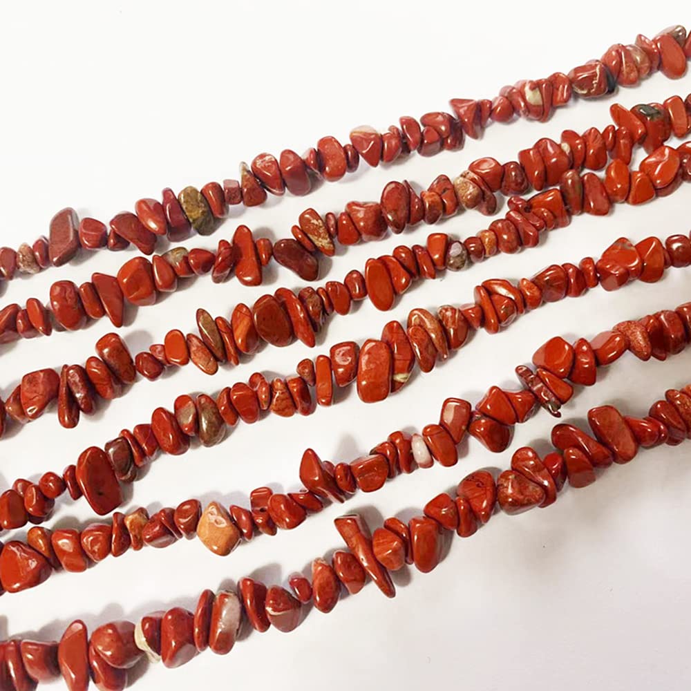 jodaying 7-8mm Natural Red Jasper Gemstone Chips Healing Gravel Bracelets Necklace Kit Irregular Tumble Stone Beads DIY Crafts Design Jewelry Making 32"