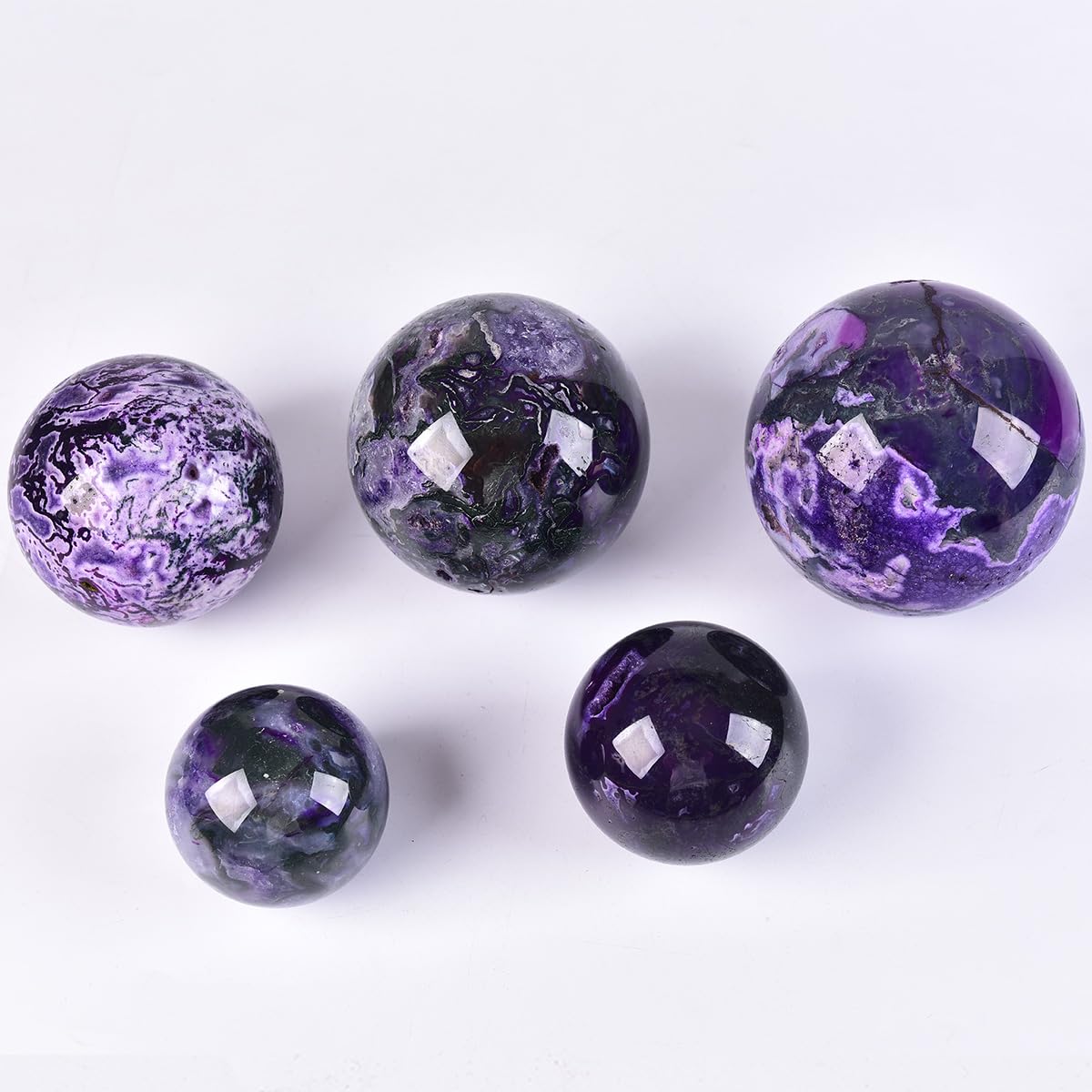 JIC Gem Purple Moss Agate Crystal Sphere Large Quartz Crystal Ball with Stand Healing Ornament Witchcraft Meditation Decor 3.5-4 inch(90-100mm)