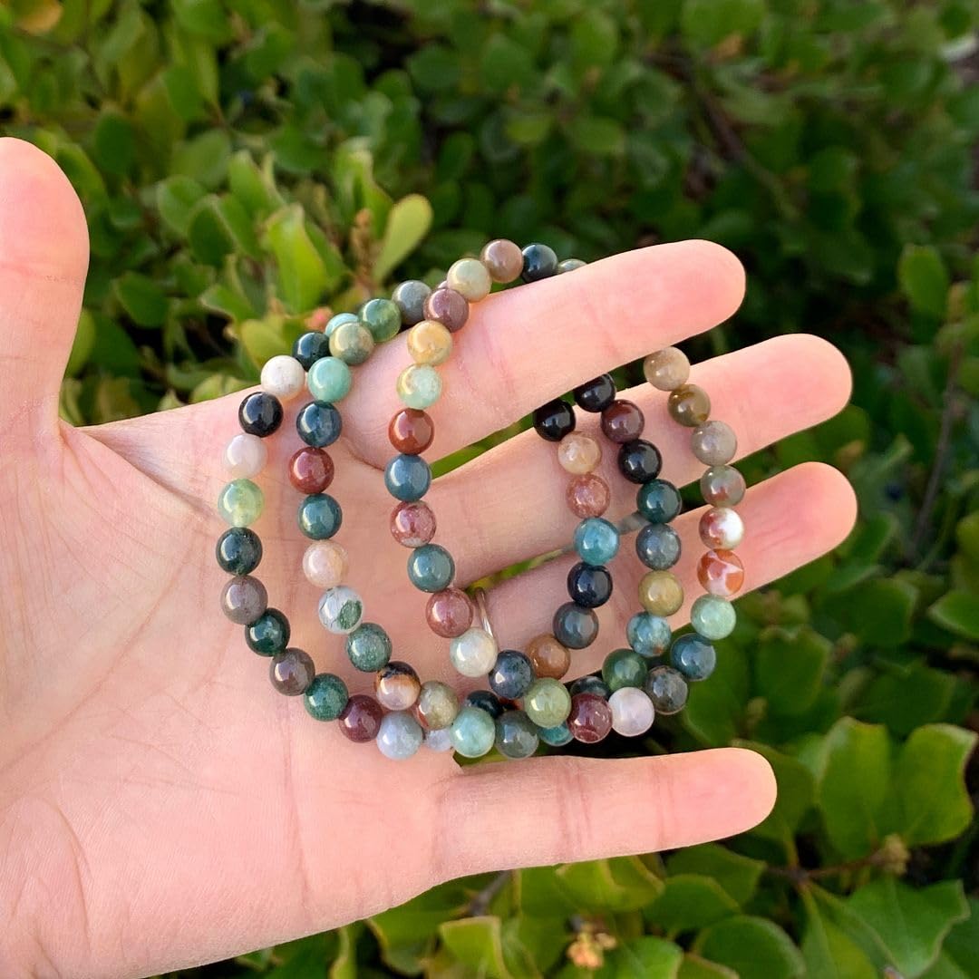 Adabele Real Natural Indian Agate Gemstone Beaded Bracelet 7 Inch Stretch Chakra Healing Crystal Stone Jewelry Women Mom Gift GB6-A31