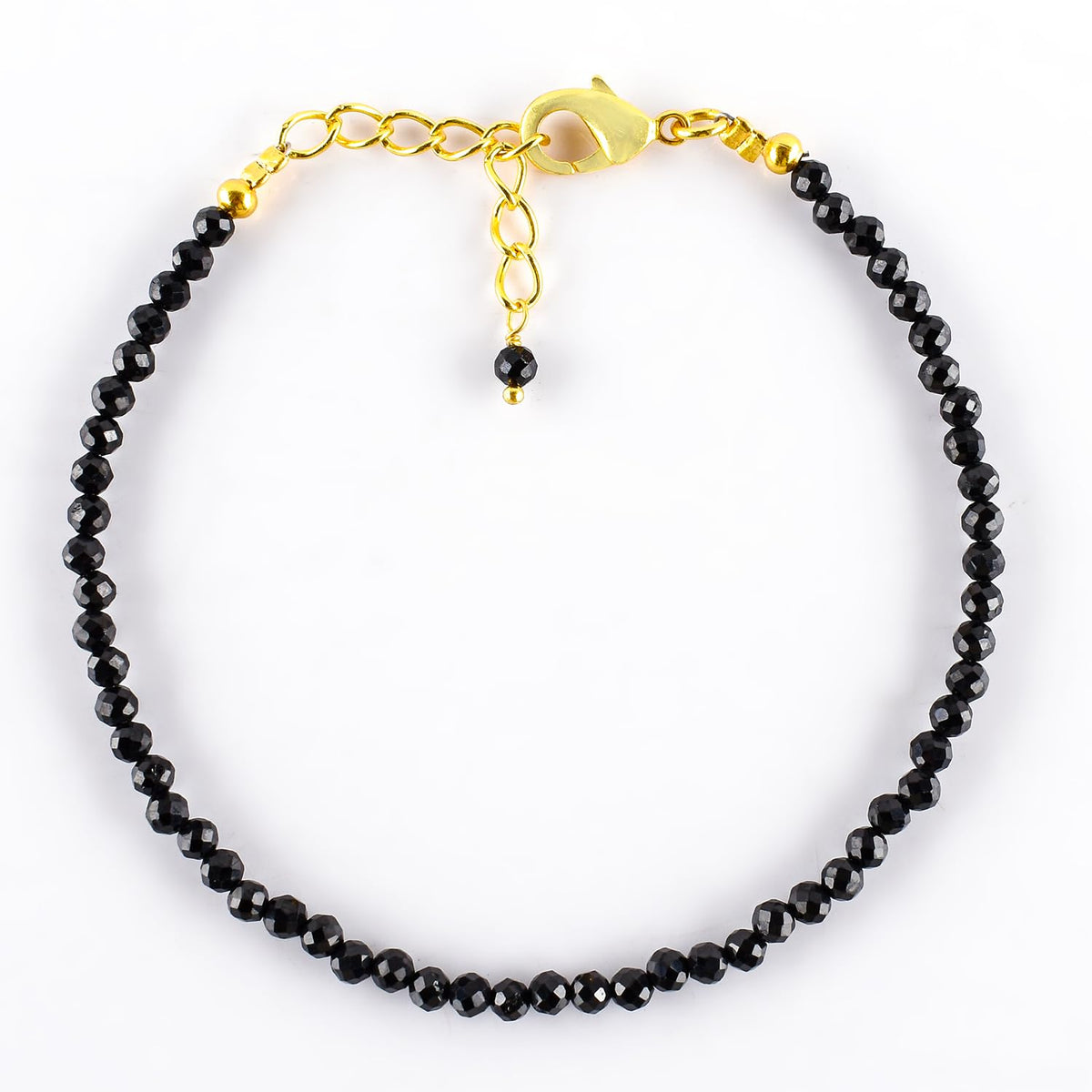 Natural Black Spinel Gemstone Micro Beads Dainty Bracelet Jewelry for Women, Birthstone, Chakra Energy Crystals, 14k Gold Plated Chain 8 inch Adjustable