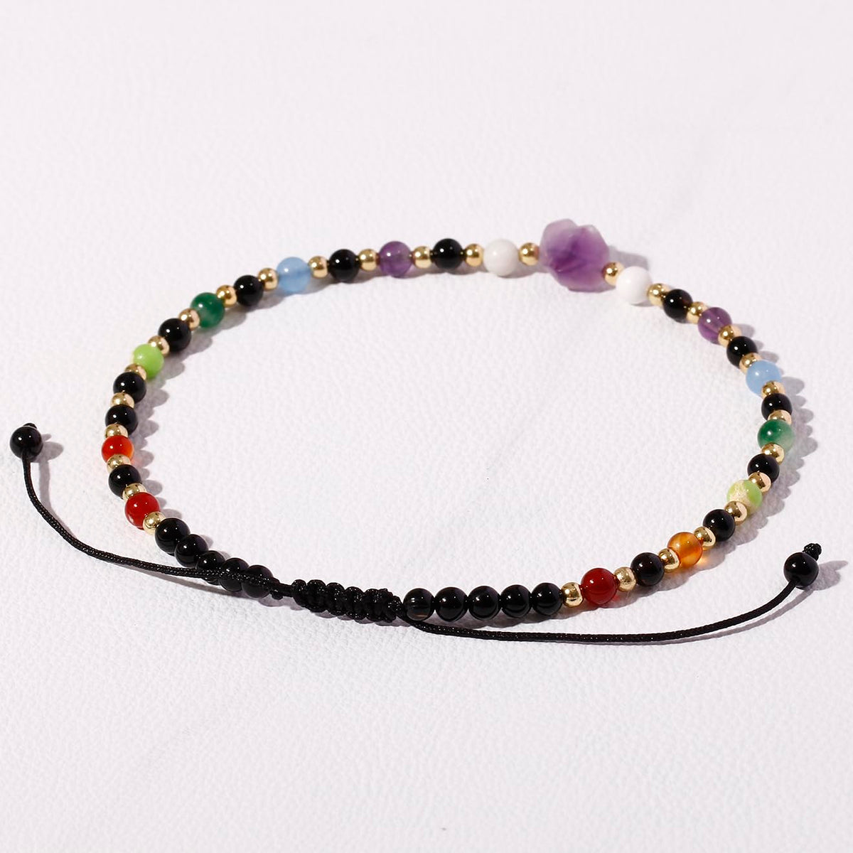 Xfoxstal 7 Chakra Beaded Anklet Summer Beach Black Agate Amethyst Raw Stone Ankle Bracelets for Women Spiritual Crystals Energy Yoga Meditation Gifts