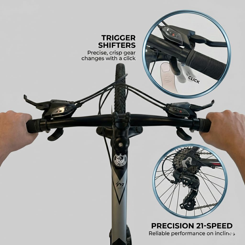 QARSWA 27.5 Inch Mountain Bike for Men and Women, Lightweight Aluminum Frame MTB with Dual Disc Brakes & 21-Speed Trigger Shifter, Comfort Foam Seat Adult Bicycle for Trail & Outdoor Riding,Silver