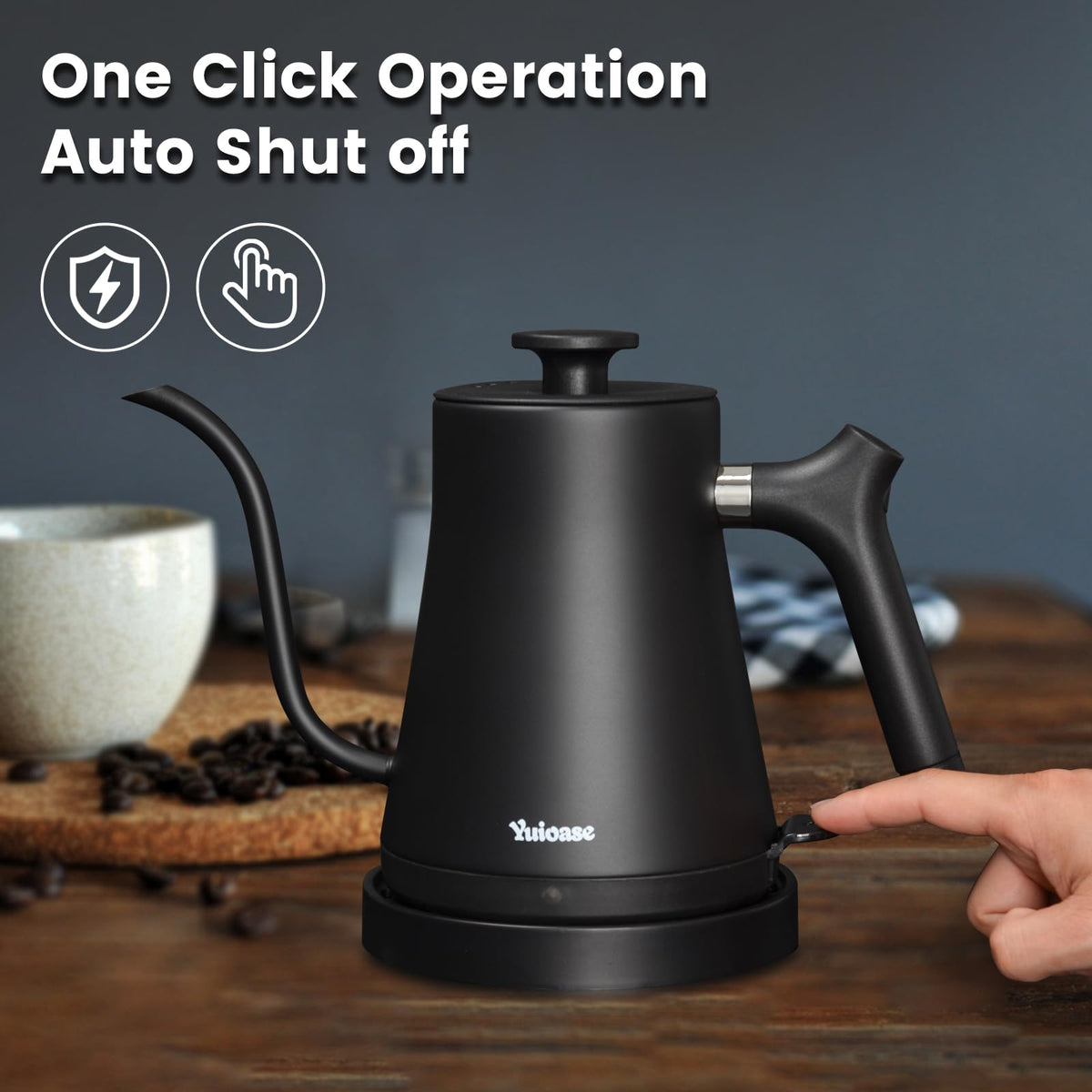 Electric Gooseneck Kettle, 304 Stainless Steel Coffee Kettle, Auto Shutoff Anti-dry Protection, Classic Pour-over Coffee & Tea,Matte Black 1.0L-1200W Fast Boiling Water Boiler by YUIOASE
