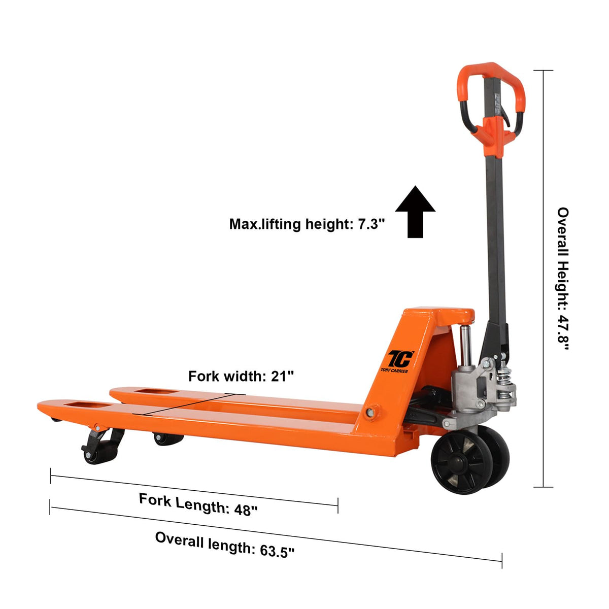 T Tory Carrier Pallet Jack, 5500 Lb. Capacity 21 x 48 Forks Mannual Pallet Truck, Hand Trucks with Replacement Load Wheels