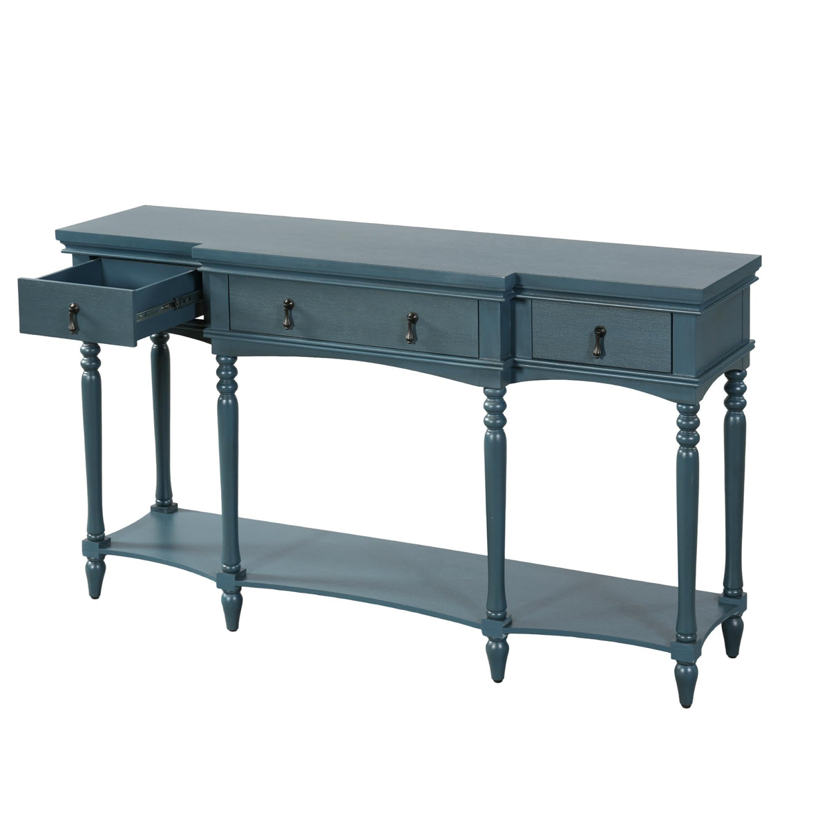 Christopher Knight Home Cally Wood Console Table with Drawers & Bottom Shelf, Narrow Entryway Table with Turned Roman Legs, Traditional Rectangular Wall Table for Living Room Study Hallway, Blue