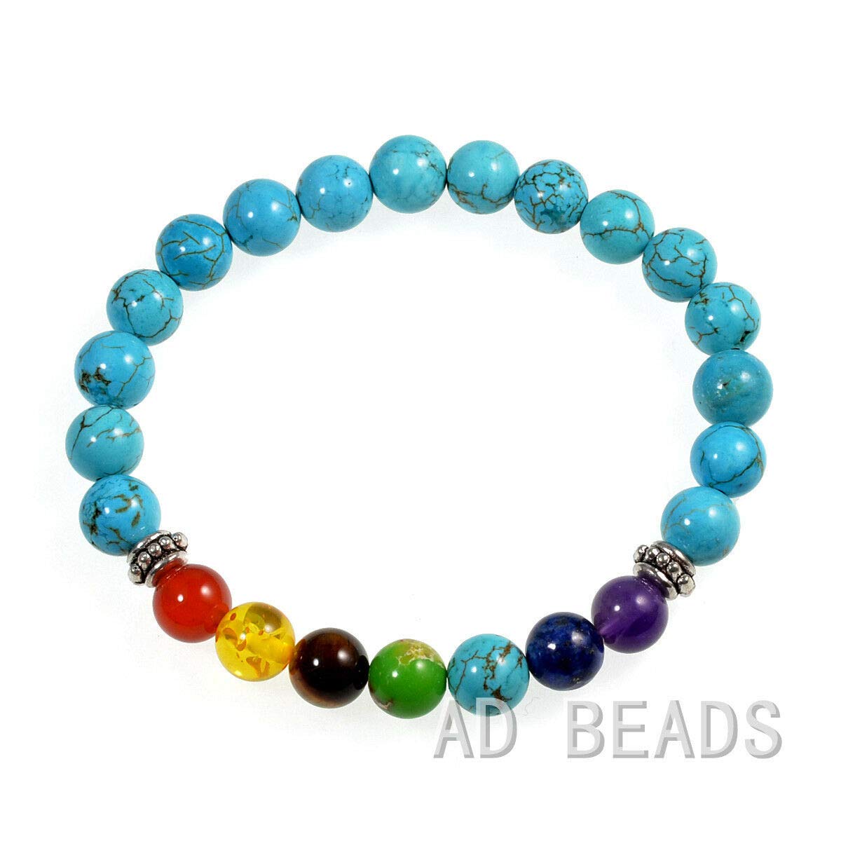 8mm Natural Gemstone Beads Stretch Bracelet Healing Reiki 7 Chakras Yoga (Blue Turquoise)