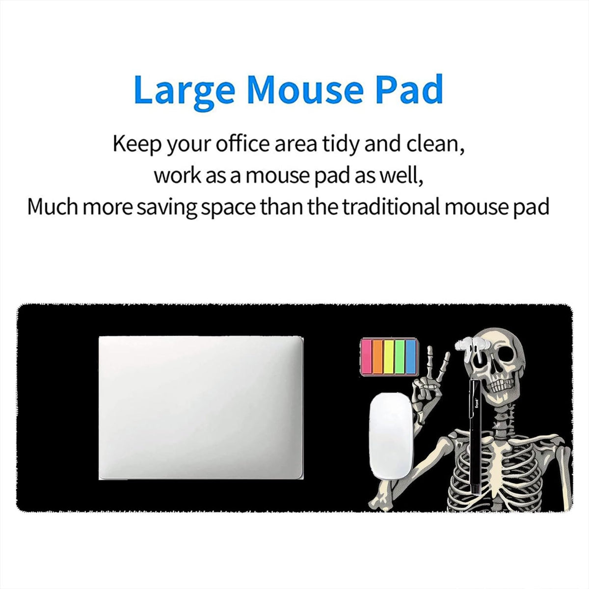 Skull Skeleton Desk Pad Mouse Pad Funny Black Halloween Mousepad XL Large Gaming Mouse Pad Laptop Keyboard Mat Desk Pad 31.5"x11.8" Office Home Decor for Women Girl