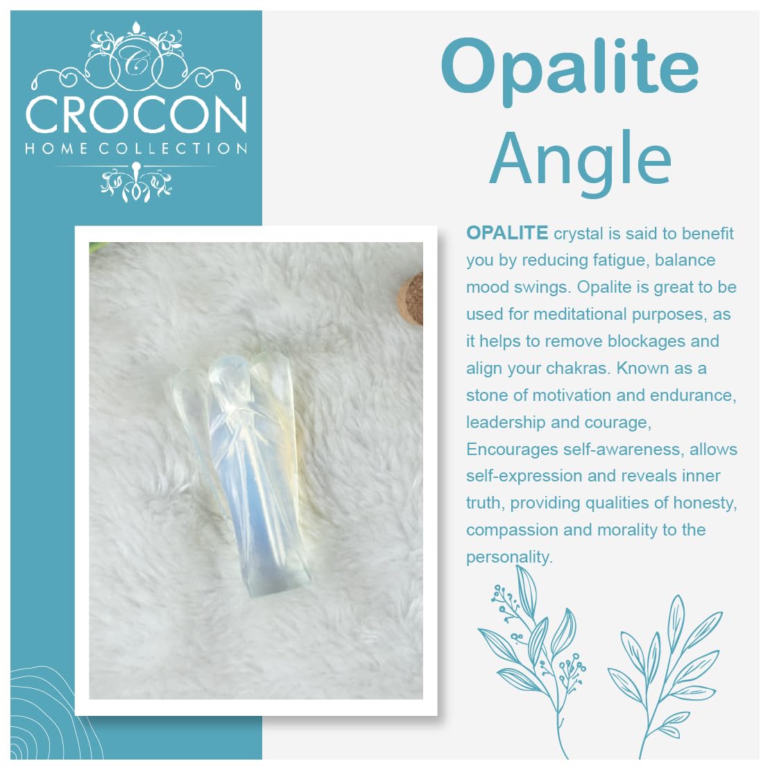 "Opalite Gemstone Guardian Angel Healing Crystal, Hand Carved Pocket Angel Figurine - Crystals for Positive Energy, Handmade Mini Statue for Love, Peace & Healing, Natural Gemstone Healing Figurine"
