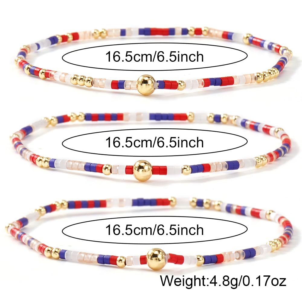SHINUS BOHO Dainty Gold Plated Tiny White Rice Beaded Stack Bracelets Sets for Women,Stackable Small Beads Cute Bohemian Healing Stretch Trendy Ball Jewelry Friendship Gift Accessories