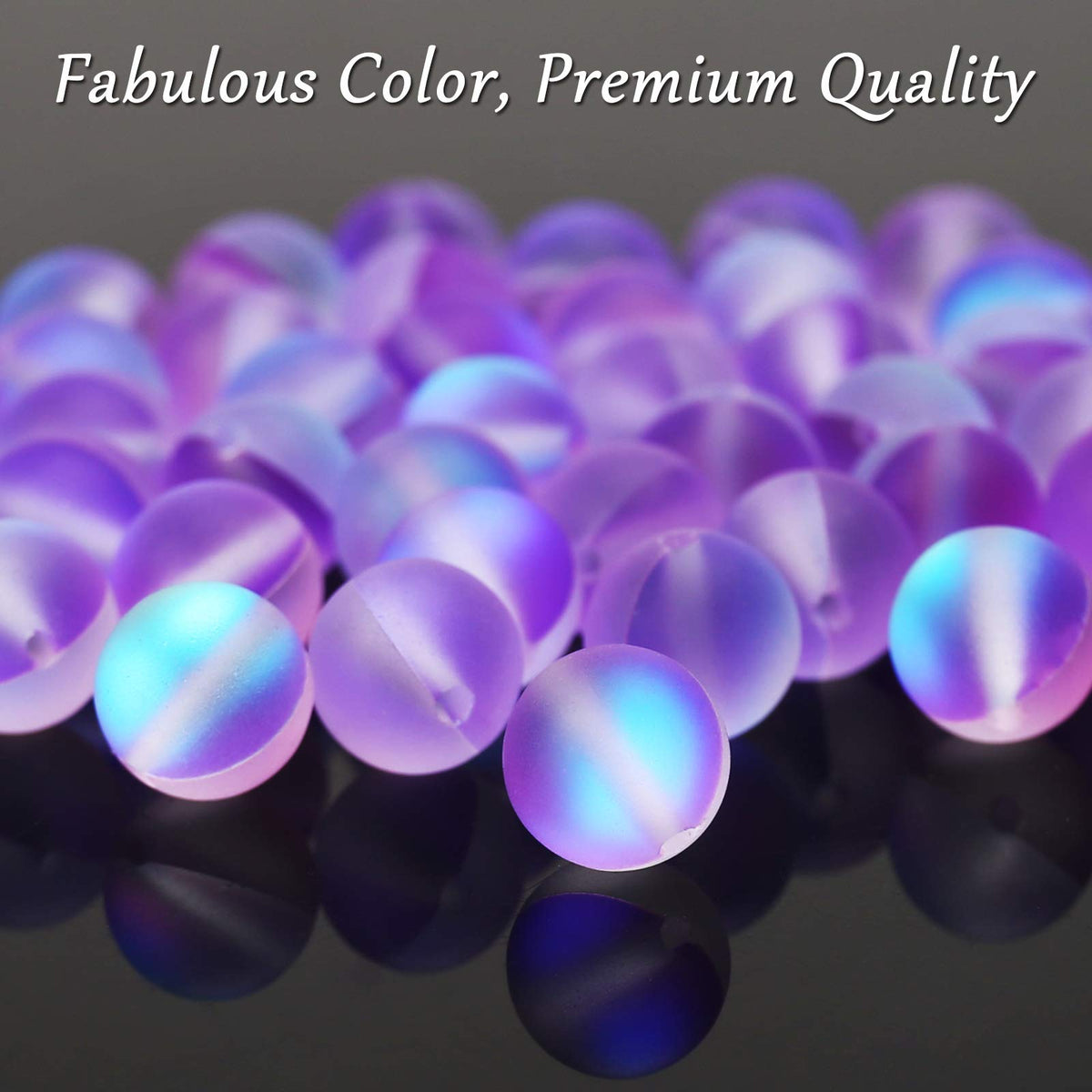 Matte Purple Aurora Crystal Glass Beads, 10MM Frosted Glitter Shining Mermaid Round Loose Beads, Rainbow Holographic Synthetic Moonstone for Jewelry Making DIY Bracelet