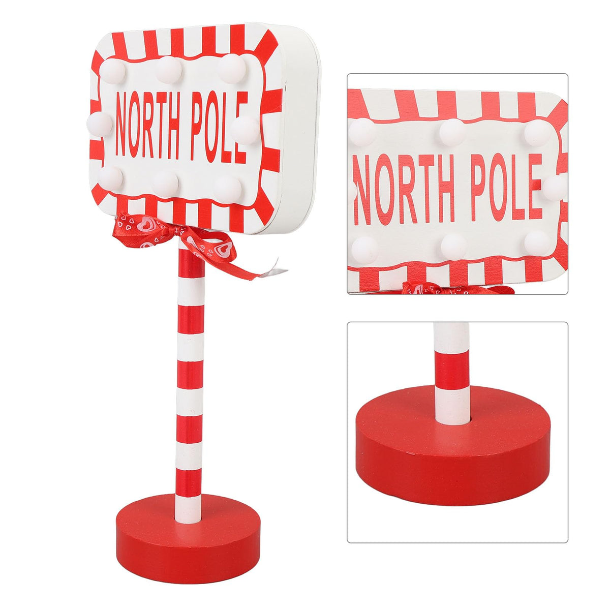 NOENNULL Xmas LED Street Lamp Wooden North Pole Sign Battery Operated Tabletop Night Light Xmas Tree Night Light Tabletop Decorations for Home Office Holiday Party Decoration