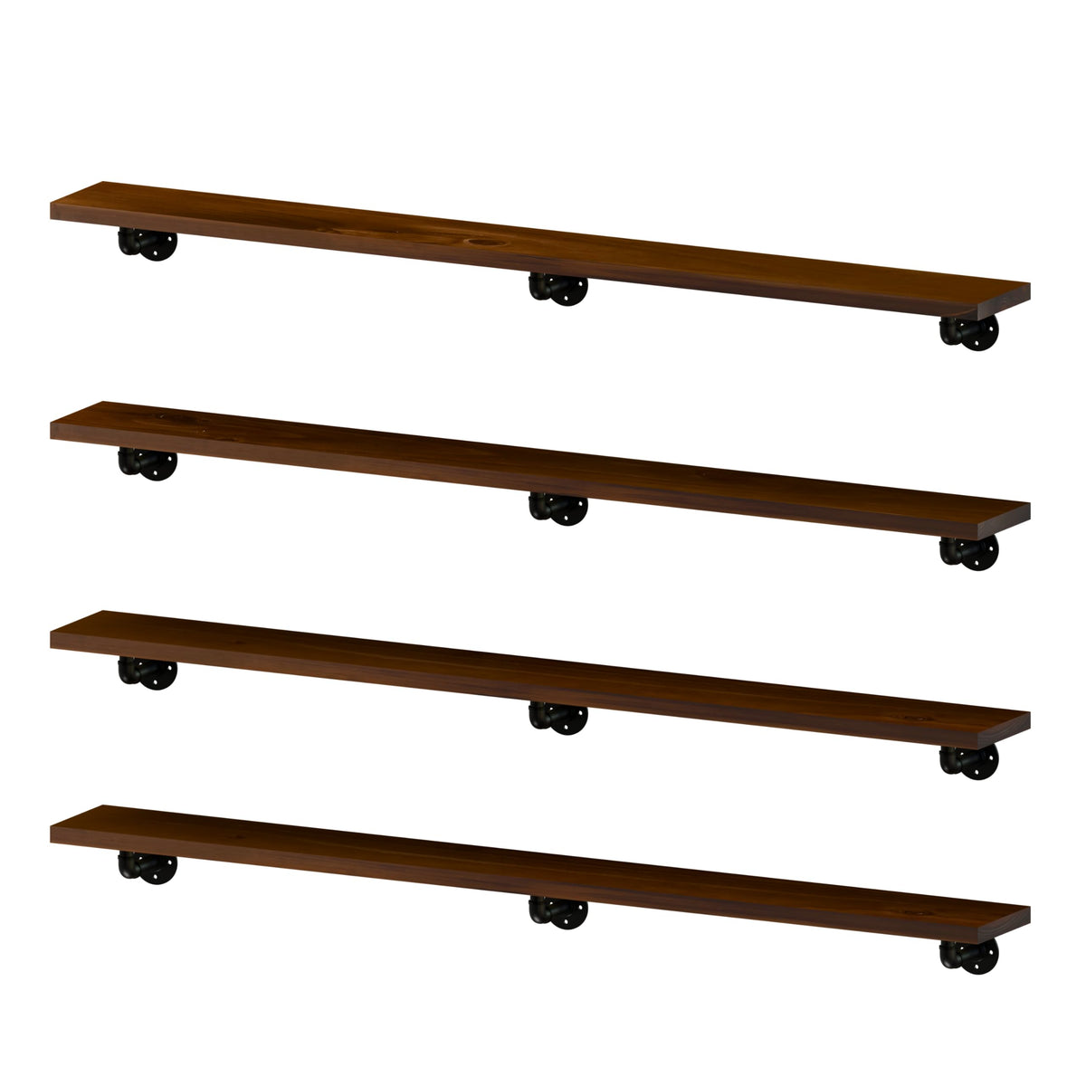 IEO Industrial Pipe Shelving Shelf,Wall Shelves Wood Shelf:Kitchen Shelves, 60 Inches Wood Long Floating Shelves for Wall Farmhouse Pipe Book Shelves Dark Brown for Decor and Bar Shelving