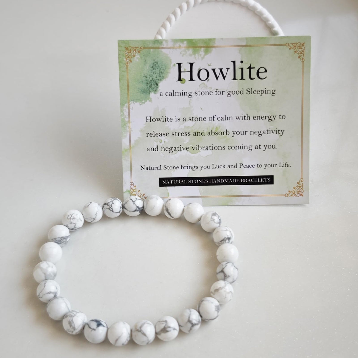 Handmade Natural Gemstone Elastic Bracelet - Healing Crystal Beads Jewelry, Unisex (Howlite, 8mm)