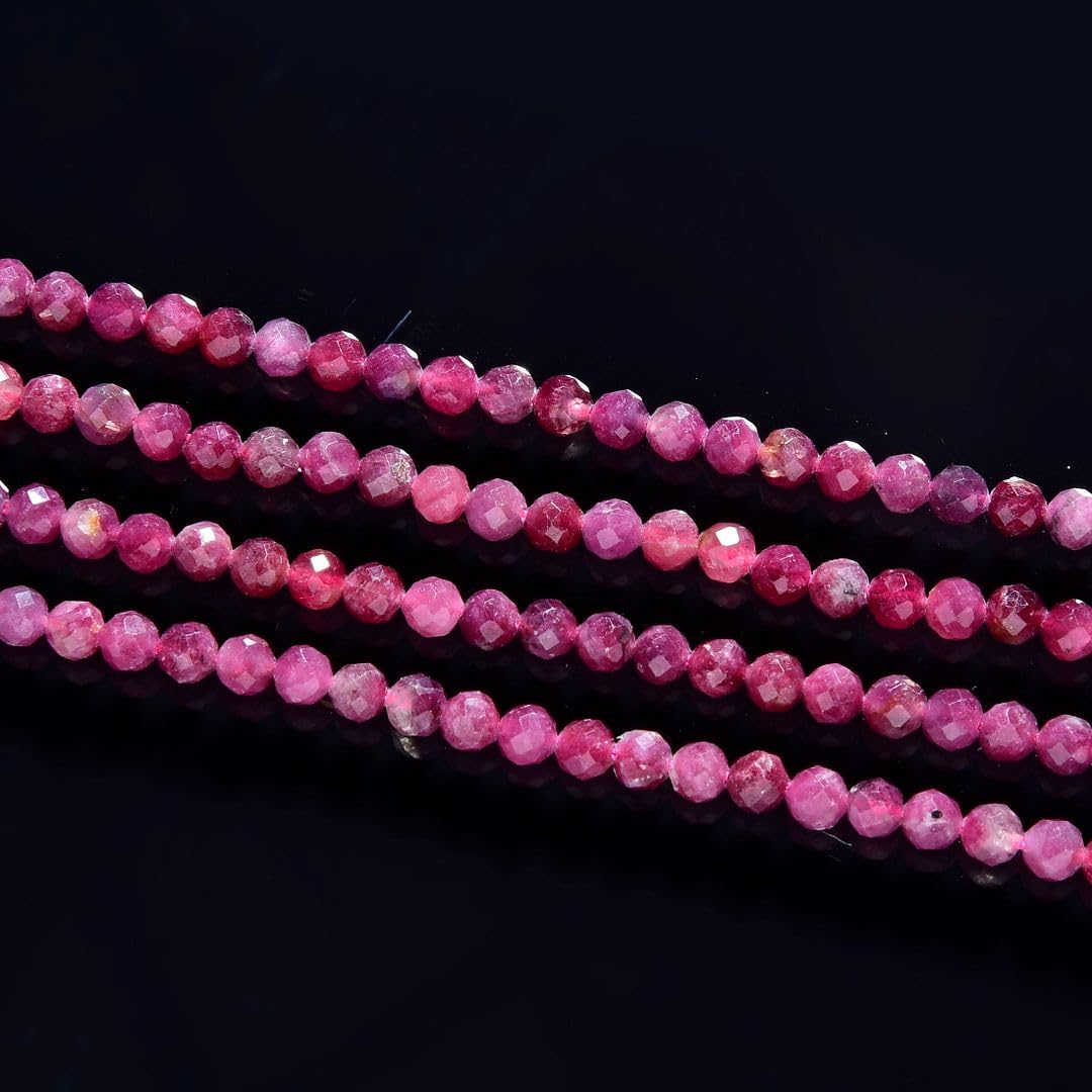 Adabele 30 Inch Natural Pink Tourmaline Healing Gemstone 4mm (0.16 Inch) Tiny Small Faceted Round Loose Beads Stone Spacer (180-200pcs) for Craft Jewelry Making GK4-1