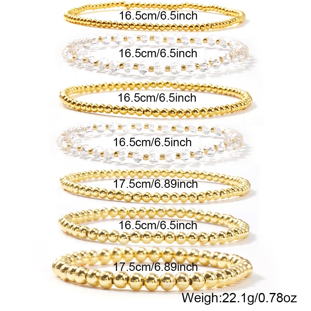 Dainty Gold Beaded Bracelet Stack for Women,Bohemia Stretch White Glass Beads Non Tarnish Stackable Bracelets Set Fashion Prom Party Holiday Accessories Jewelry Gift Friendship