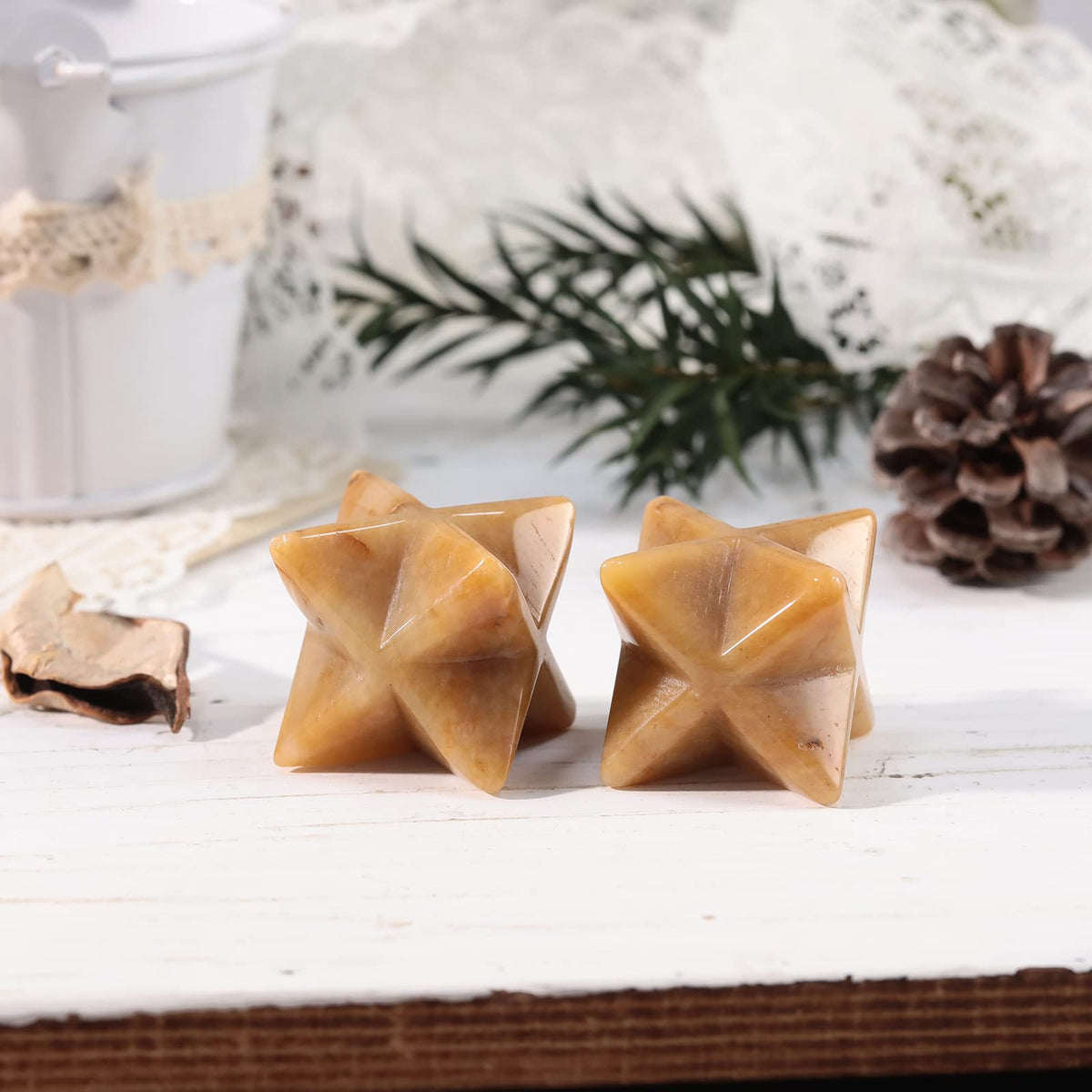 Loveliome Natural Yellow Jade Merkaba Crystal Protection Sacred Meditation Energy Generator Healing Chakra Six-Pointed Star 1 Inch