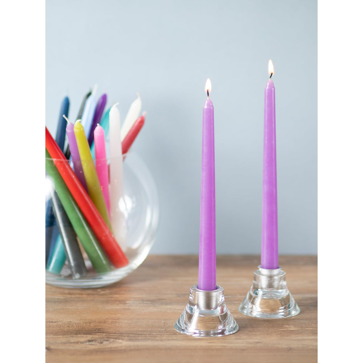 CANDWAX 8 inch Taper Lilac Candles Set of 12 - Unscented Smokeless Dripless Tall Candlesticks - Perfect for Special Occasions, Ordinary Dinners, for Mother's Day - Lavender Candle Sticks
