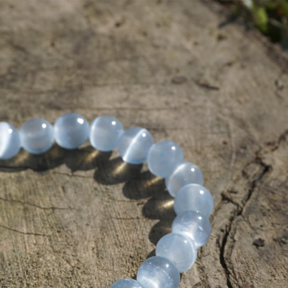 Natural Selenite Bracelet 8mm | Aqua Blue | Crown Chakra Crystal with Cat-eye Effect | Handmade Meditation Healing Bracelet for Women Men | Beading Tool Kit - Fits for 6.5-7.5 inch Wrist Size