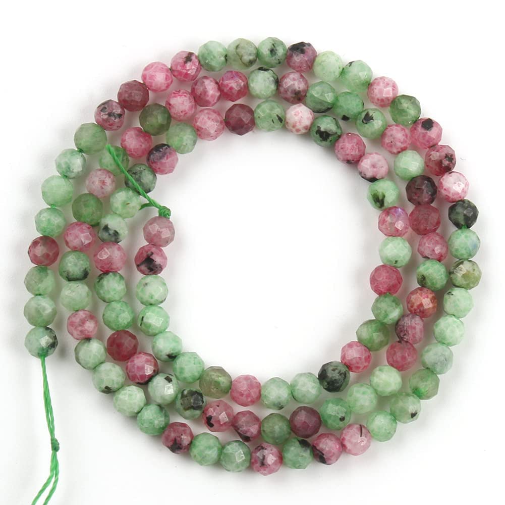 Song Xi 90pcs 4mm Natural Ruzy Zoite Gemstone Beads Faceted Round Loose Stone Beads for Jewelry Making